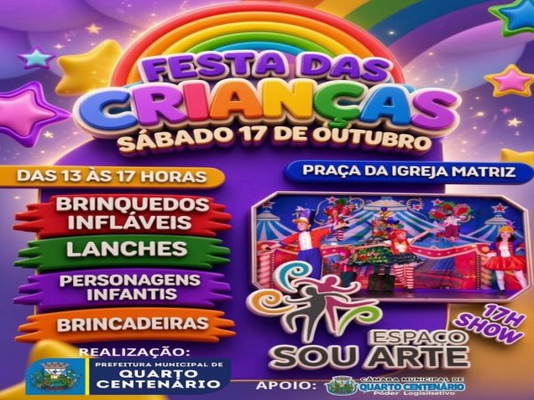 Quarto Centenário prepara grande Festa das Crianças neste sábado com brincadeiras, brinquedos infláveis e show especial